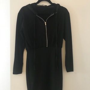 Hooded Bodycon casual black dress